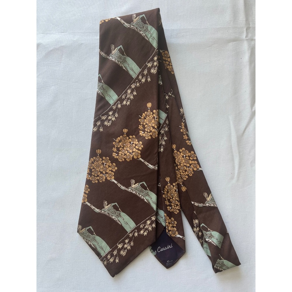 Oleg Cassini Necktie Art Deco Dancer Floral Brown Joske's Houston‎